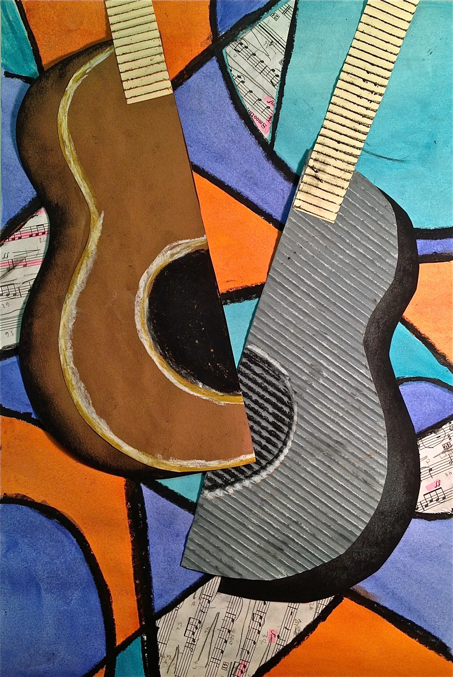 Abstract Art Guitar Or Music Instrument Mixed Media Lesson Create Art