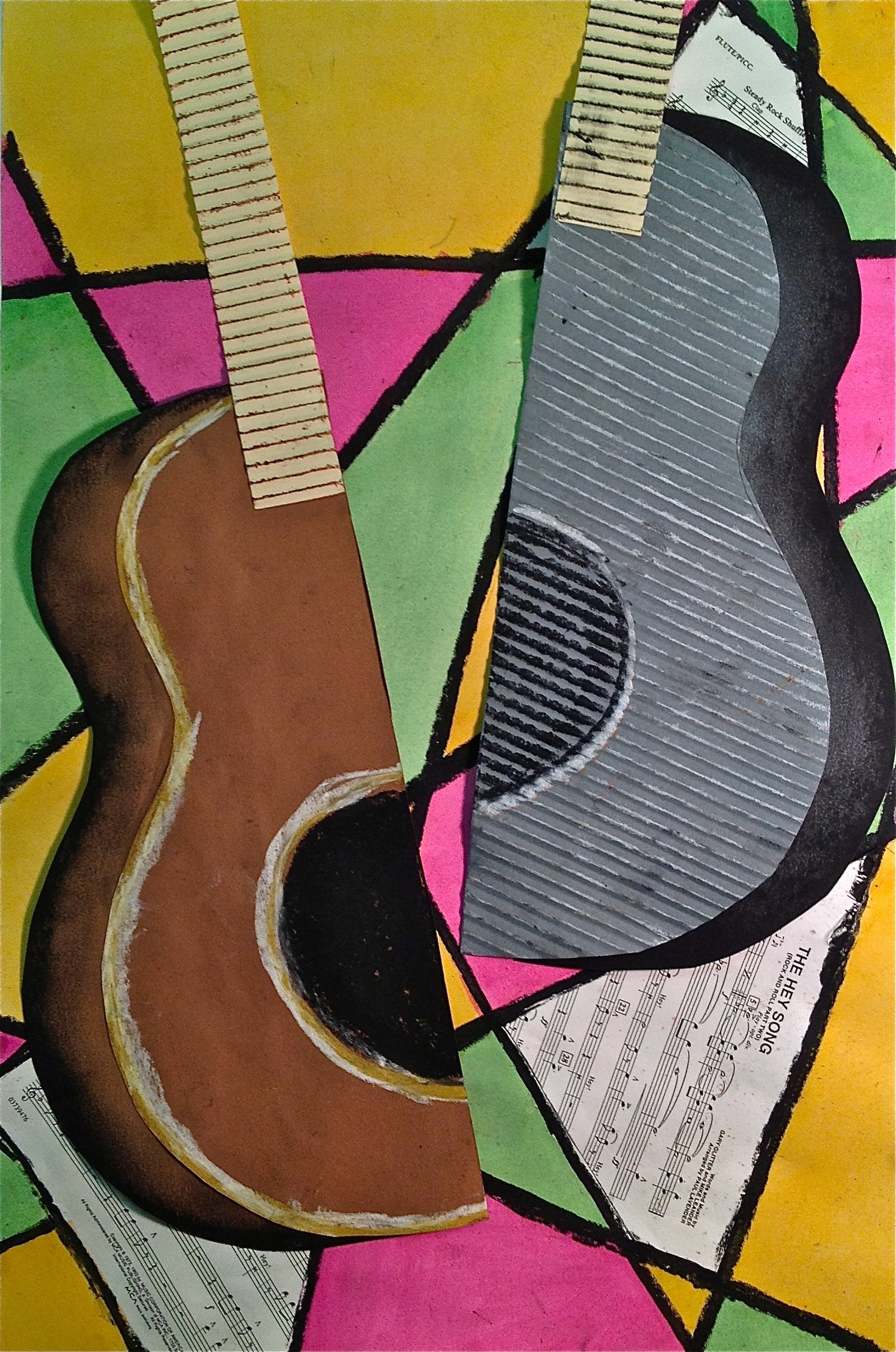 Abstract Art Guitar Or Music Instrument Mixed Media Lesson Create Art