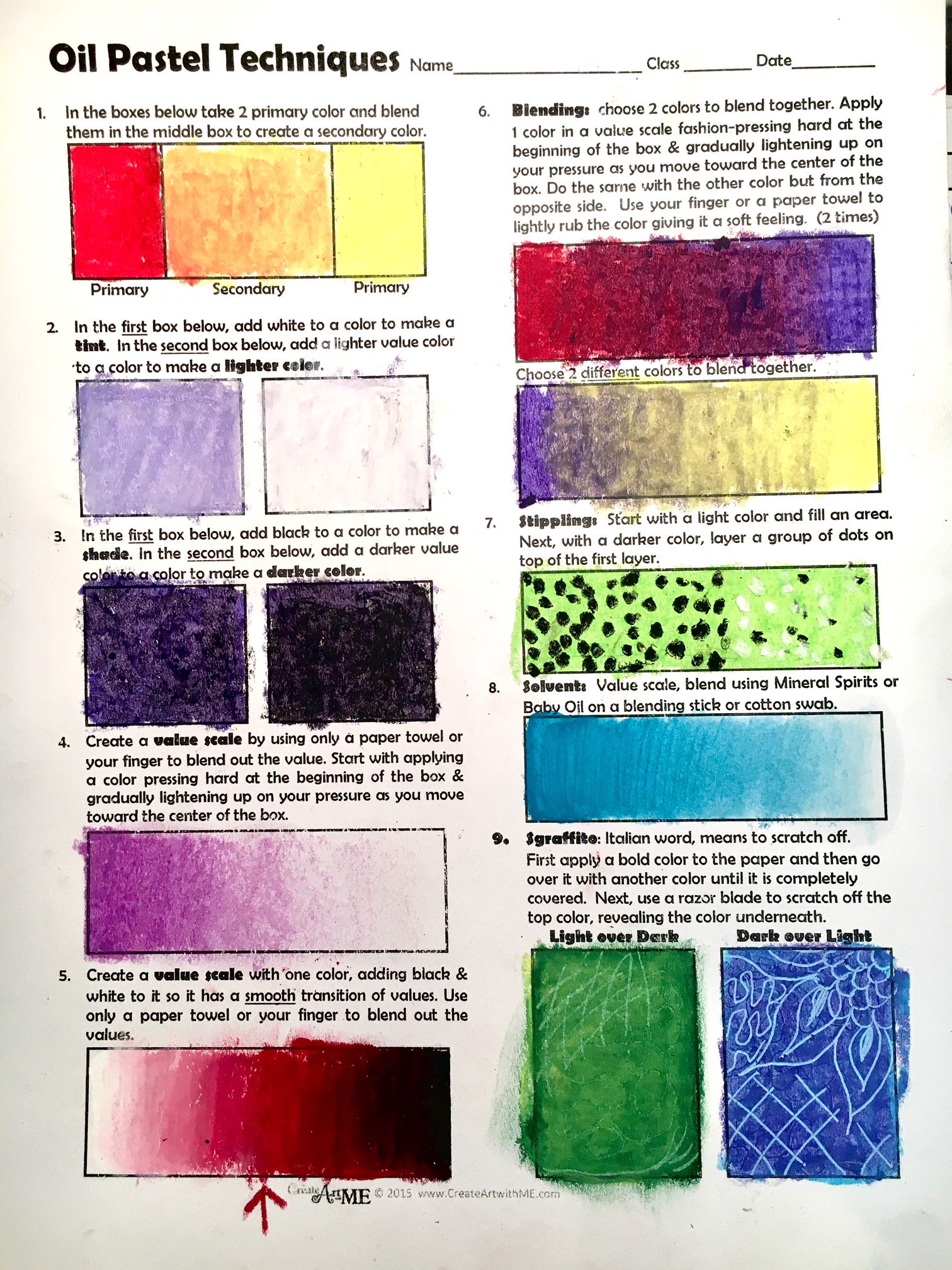 Oil Pastel Techniques Worksheet - Create Art With ME